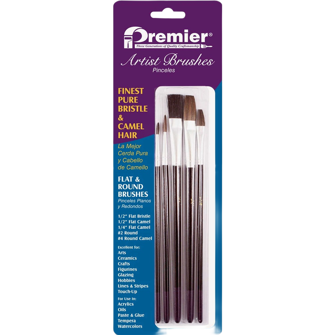 Set of five assorted fine artist brushes with pure bristle and camel hair, suitable for paint and craft projects under $50 collections