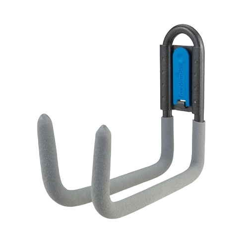 Heavy-duty gray coated steel work hook with locking feature for secure storage in tools and home improvement projects