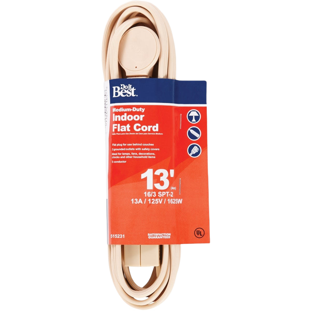 Flat indoor extension cord with flat plug for home improvement and electrical appliance accessories collections
