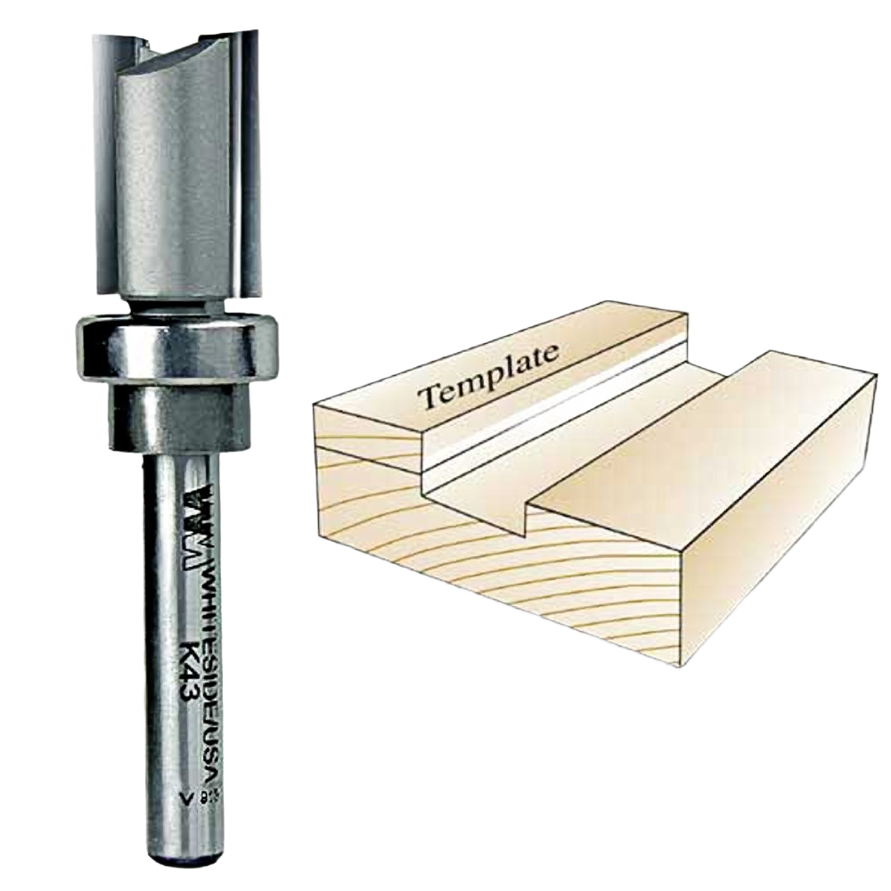 Whiteside Keller template bit with bearing for creating precise routed grooves in woodworking tools and home improvement projects