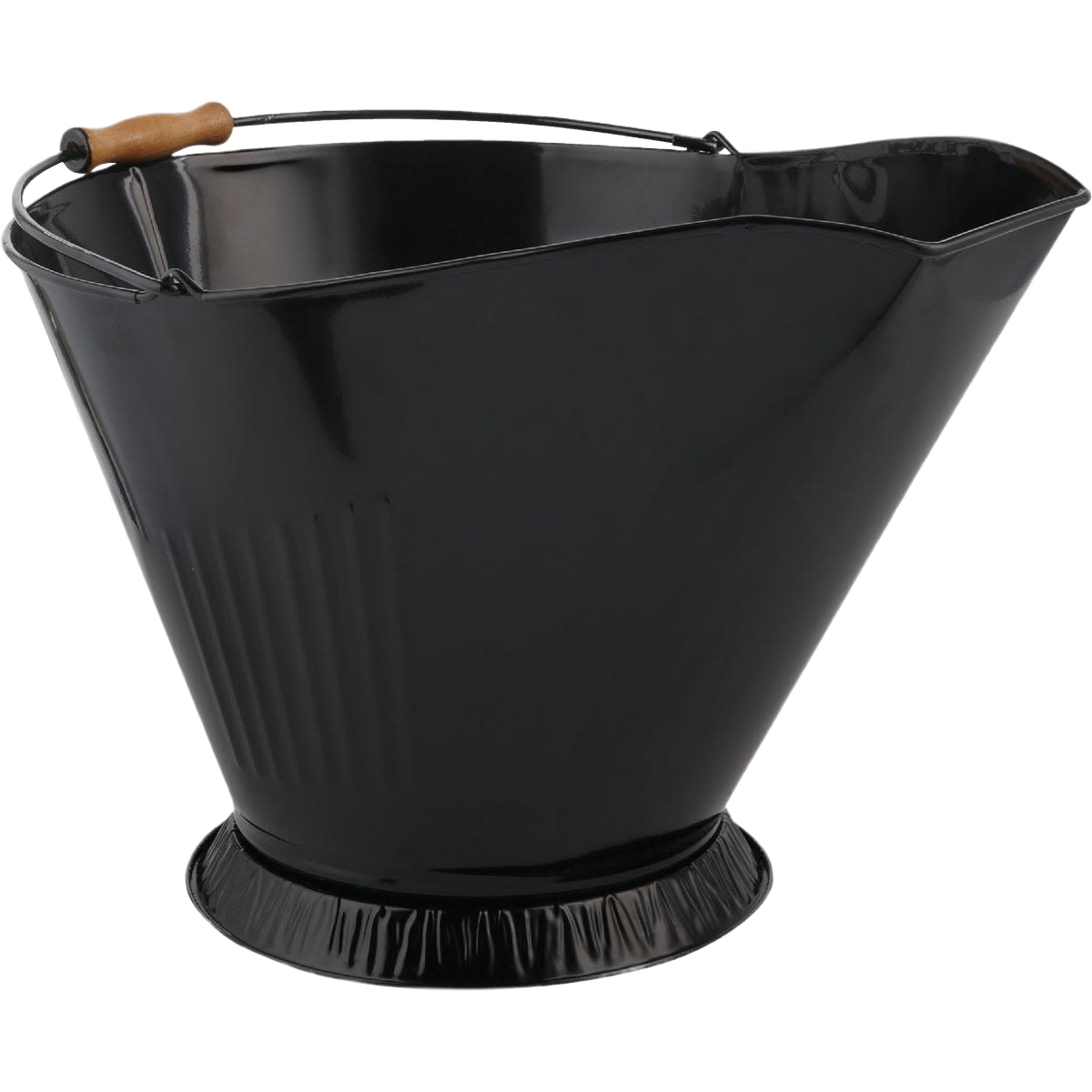 Black metal coal hod with wooden handle for carrying, suitable for plumbing parts and home improvement tasks under $100 collections