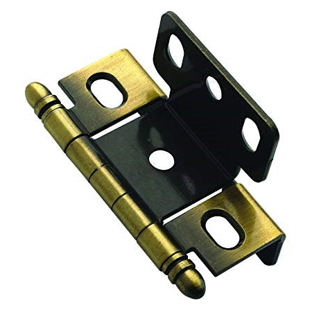 Antique brass full wrap ball tip hinge with full inset design for cabinet hardware and home improvement projects