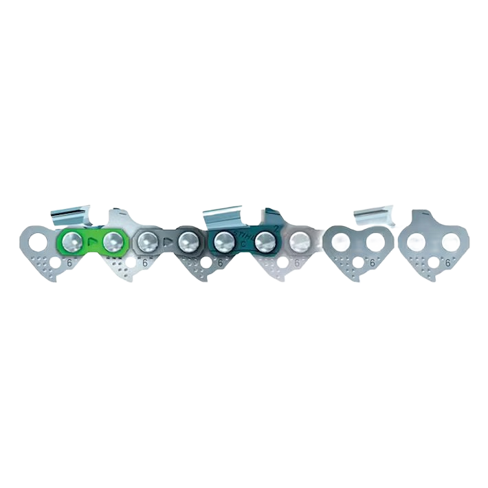 Low-kickback saw chain segment with green and blue links for power tool and saw accessories under $50 collection