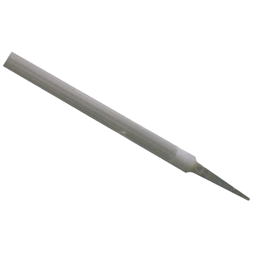 Half round metal file without handle made for shaping and smoothing surfaces in home improvement tasks