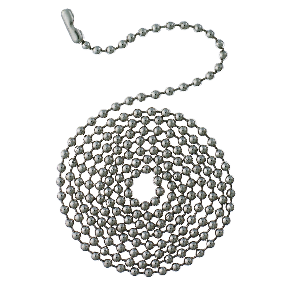 Coiled stainless steel beaded pull chain with connector for lighting and ceiling fan accessories in home improvement.