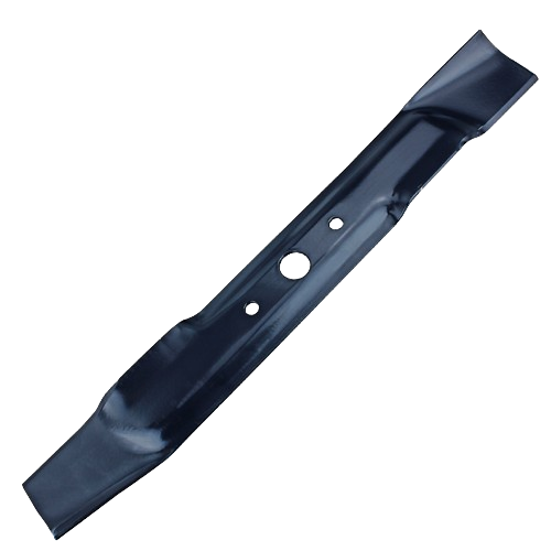 Black John Deere mulching mower blade with sharpened edges and center mounting holes for automotive and lawn tool use