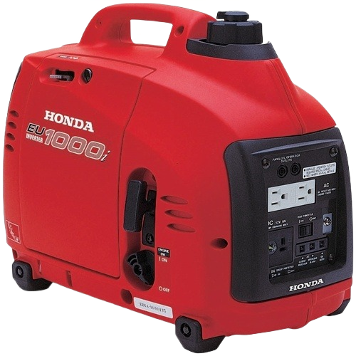 Compact red portable inverter generator for quiet power supply in tools and home improvement projects
