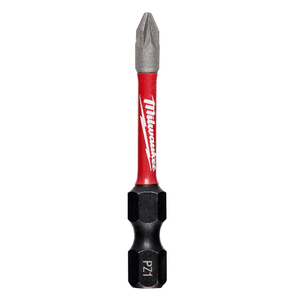 Red and black Milwaukee impact pozidriv bit with durable tip for power tool accessories and home improvement use