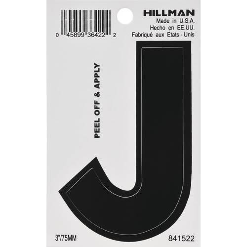 Hillman 3 in. Black Vinyl Die Cut Peel Off Sticker Letter J