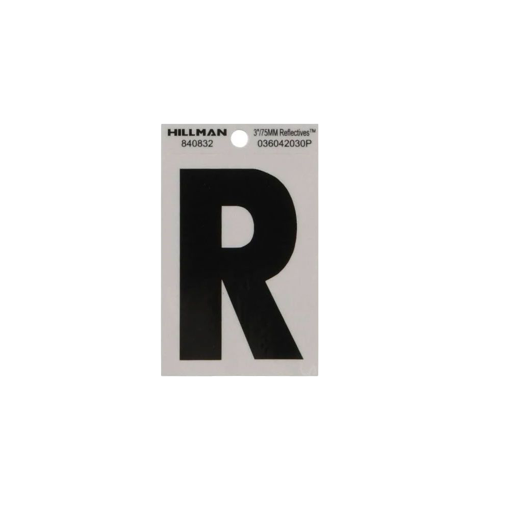 Hillman 3 in. Black & Silver Reflective Mylar Sticker Wide Style Letter R