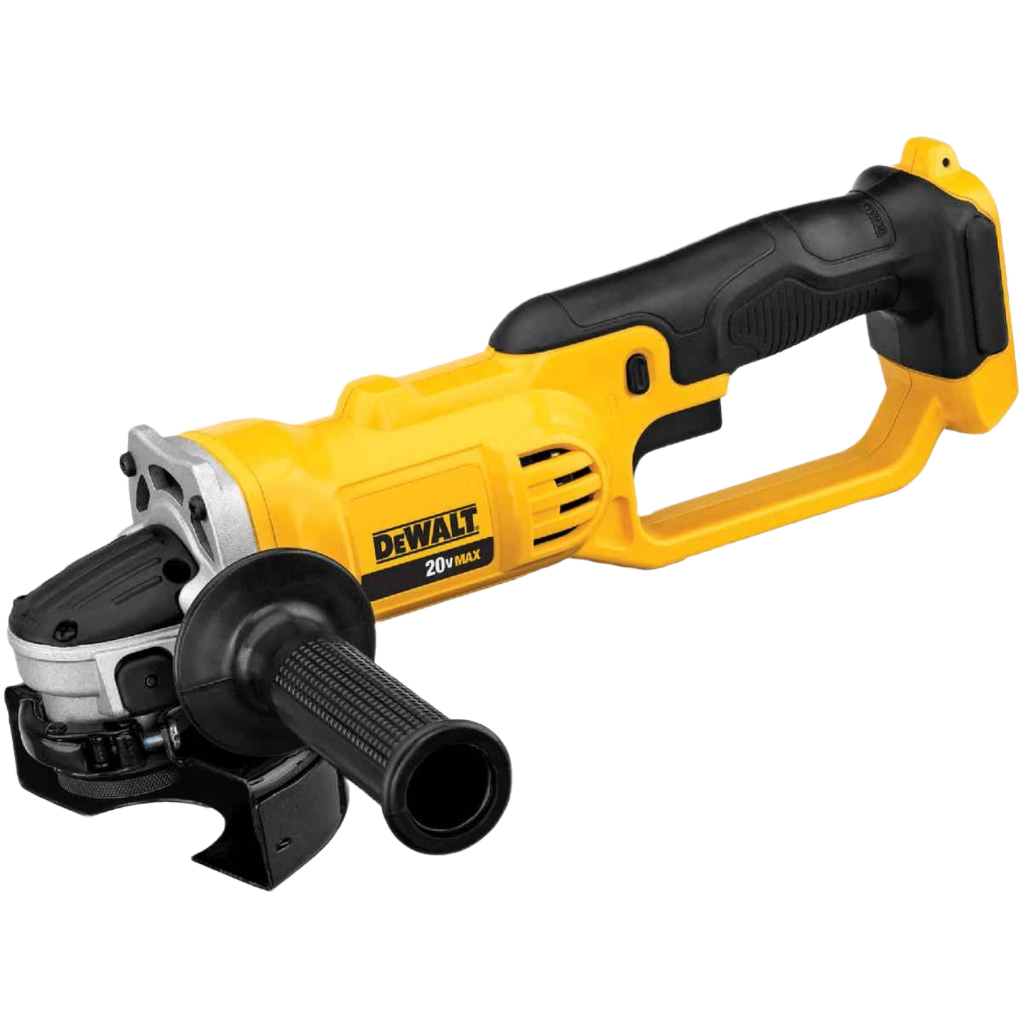 Cordless yellow and black 20V MAX cut-off grinder with ergonomic handle for tools and home improvement tasks