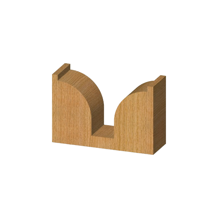 Wood sample showing roundover groove with plunge point profile for woodworking tool accessories and drill bits collections