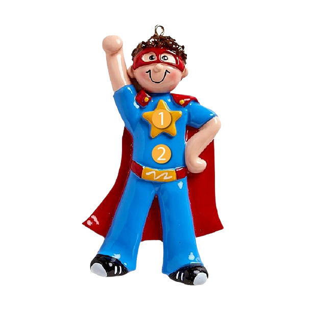 Boy superhero ornament with red cape and mask from Christmas Ornaments & Tree Decorations under $50 collection