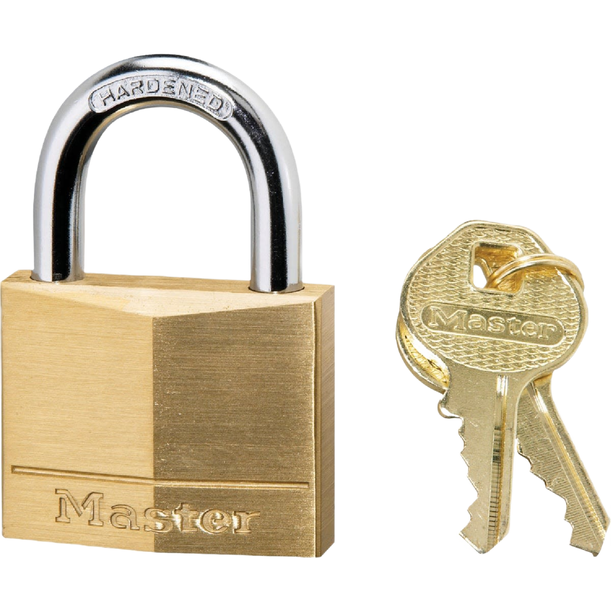 Solid brass padlock with hardened steel shackle and two brass keys for hardware and fasteners collections under $50