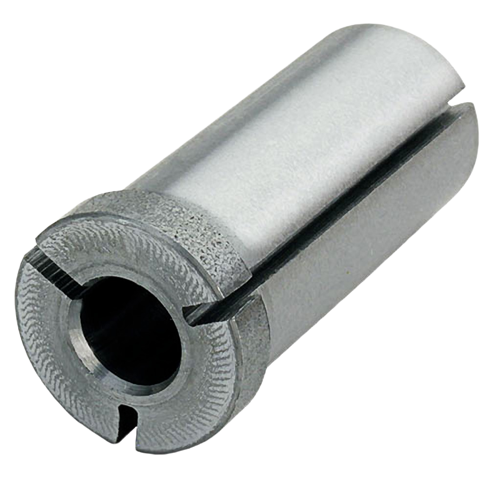 Steel router collet reducer designed for use with power tool accessories in home improvement applications