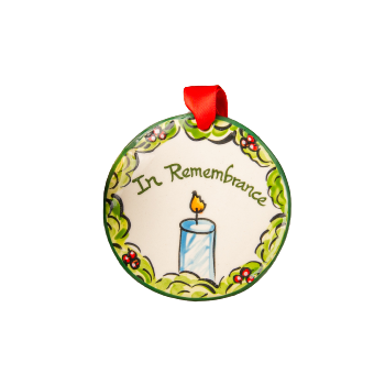 Hand-painted ceramic round ornament with candle and "In Remembrance" text for Christmas tree décor under $50 collection