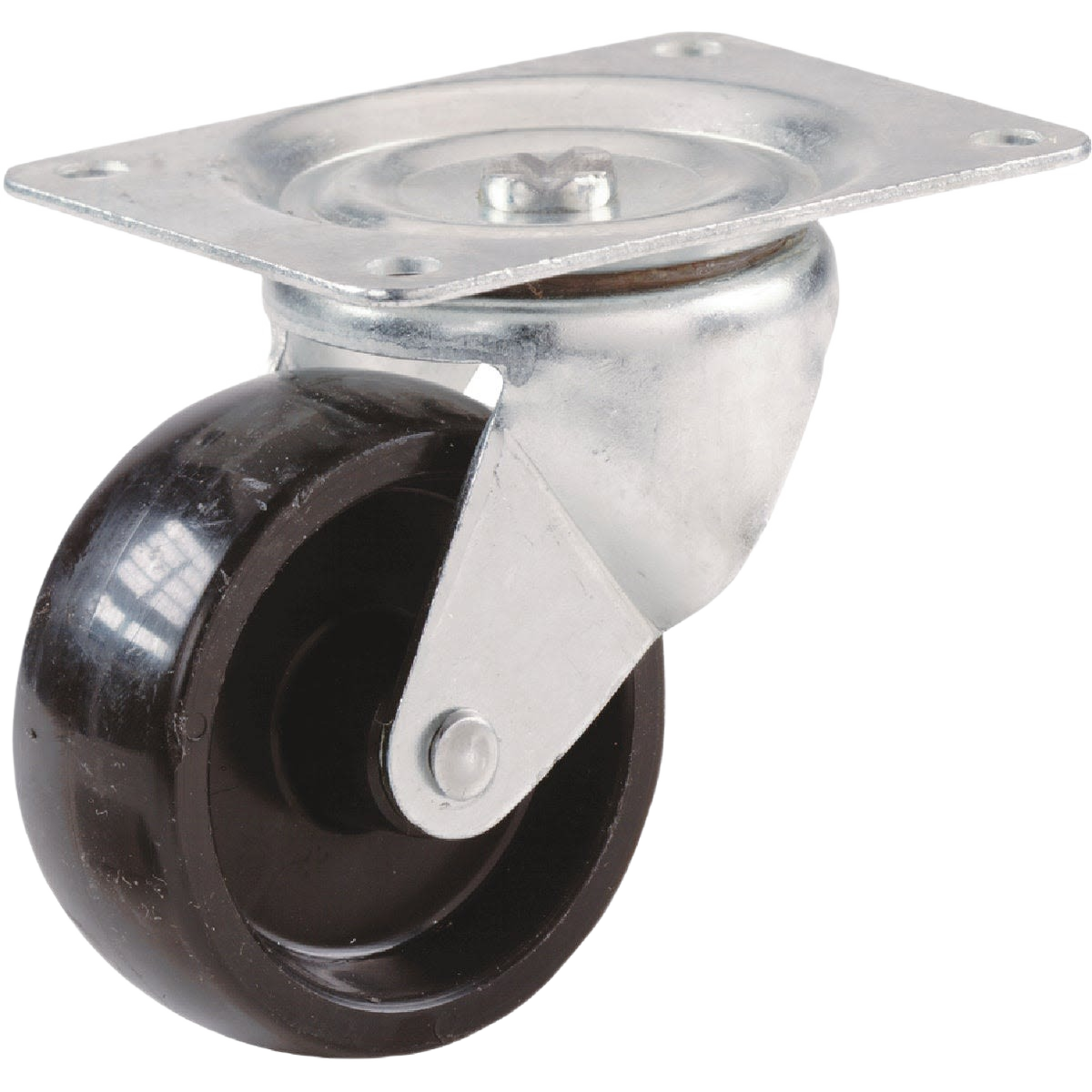 Black polypropylene swivel caster with metal plate mount for furniture and cabinet hardware in home improvement collections under $50