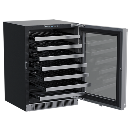 Built-in single zone wine refrigerator with reversible door and smooth glide racks in kitchen appliances collection