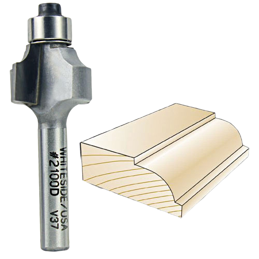 Carbide-tipped beading router bit with 1/4 inch shank paired with a decorative wood edge profile in tool accessories collection