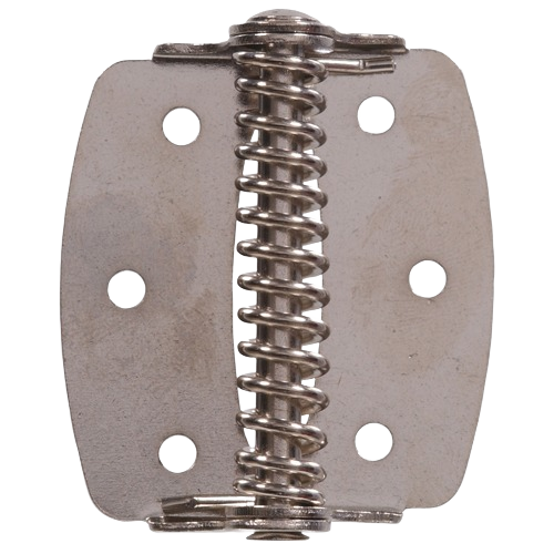 Nickel-plated showcase spring hinge with six mounting holes for cabinet doors in hardware and storage collections under $50