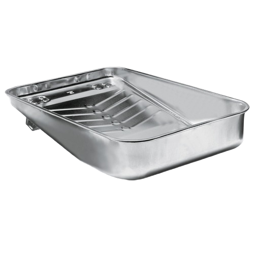 Rust-resistant metal paint tray with ribbed roll-off area and sturdy legs for home improvement projects under $50