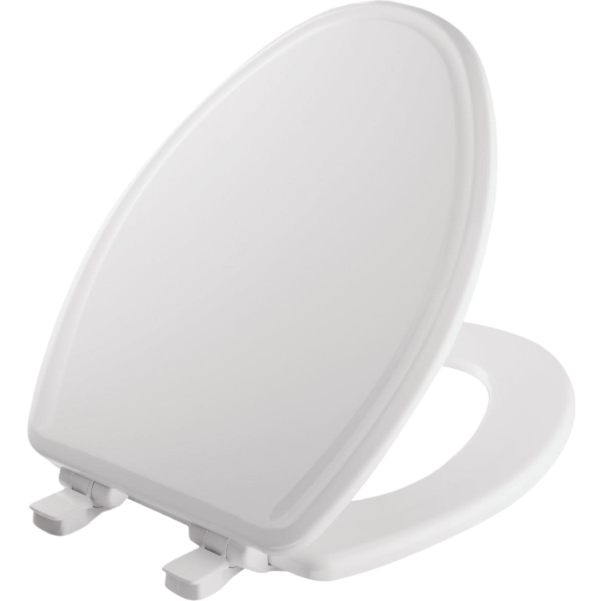 Elongated white enameled wood toilet seat with high-gloss finish for bathroom and toilet seat replacement under $100