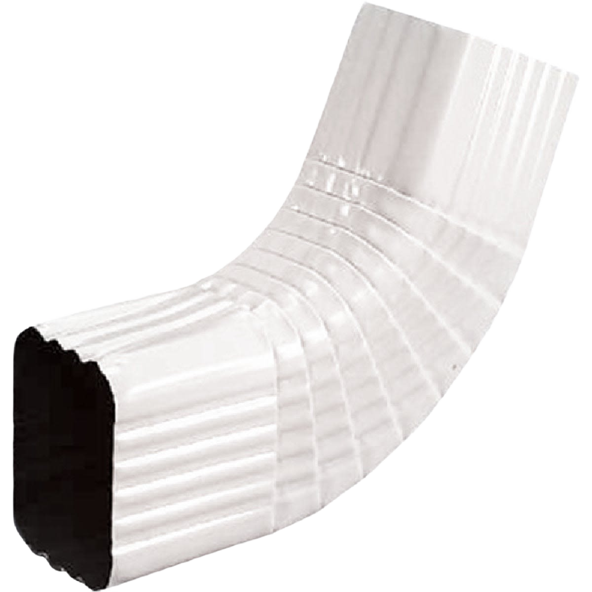 White aluminum side downspout elbow designed for home improvement and exterior water drainage systems