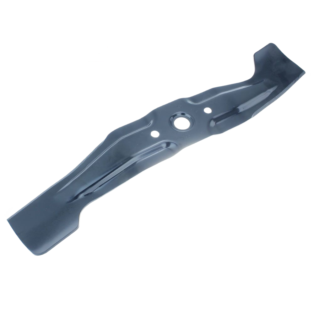 Black rotary mower blade with central mounting hole designed for lawn maintenance and home improvement tasks