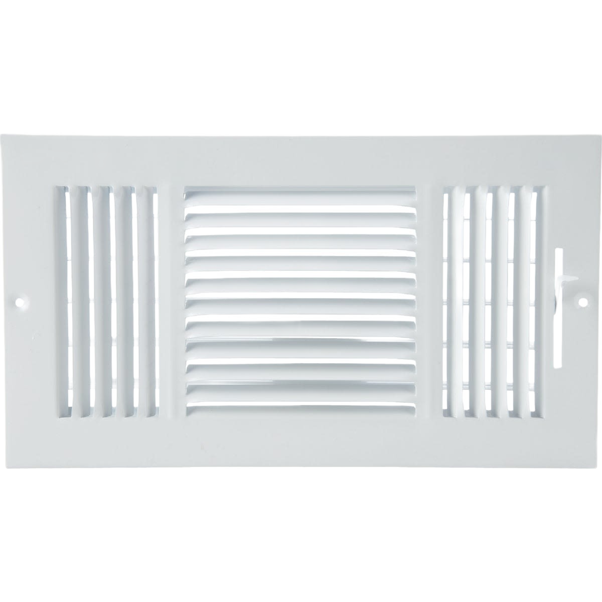 White steel 3-way wall register with adjustable louvers for air flow control in home improvement and plumbing collections under $50