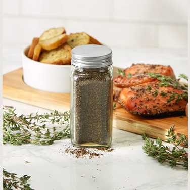 Clear square glass bottle with silver metal lid for spice storage in kitchenware and kitchen gadgets collections under $50