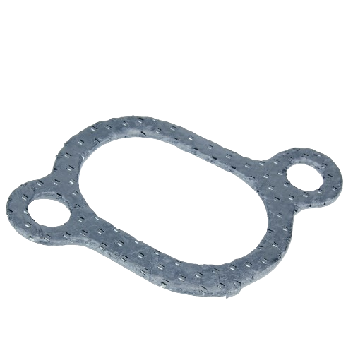 Gray molded gasket with two circular mounting holes designed for engine air intake manifold seals