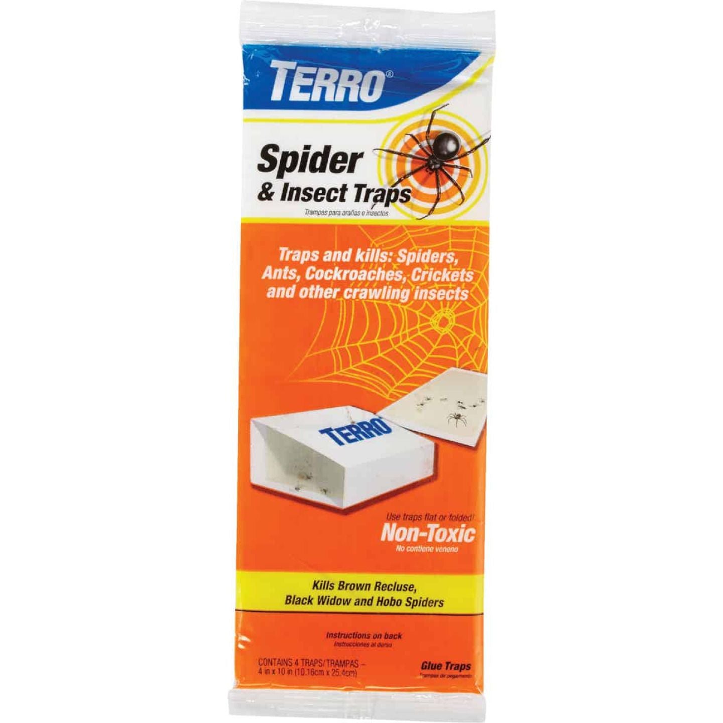 Package of Terro non-toxic glue traps for spiders, ants, cockroaches, and other crawling insects monitoring and control