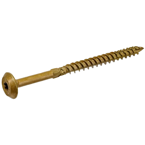 Close-up of John Deere R79605 brass-toned washer screw for hardware, fasteners, and lumber building materials collections