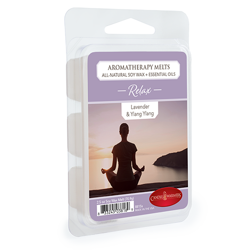 Clamshell package of soy wax aromatherapy melts with lavender and ylang ylang scent for relaxation