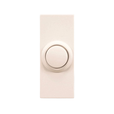White wireless doorbell push button accessory with a simple round button and rectangular base for home use