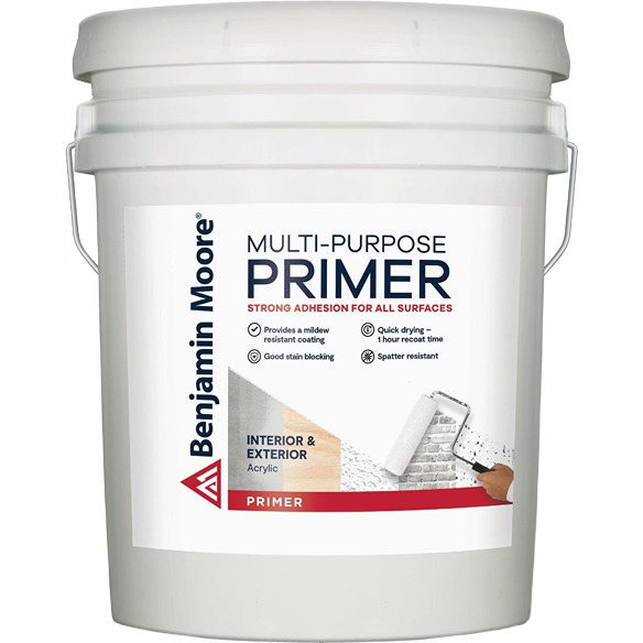 Five-gallon bucket of white multi-purpose primer for interior and exterior use in primer and paint supplies collections