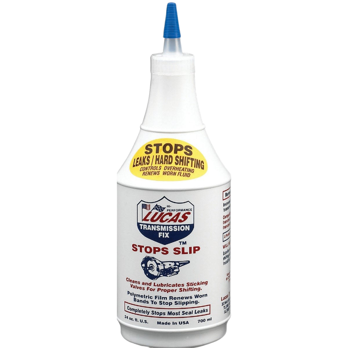 White bottle of Lucas Hi-Performance Transmission Fix for automotive fluid and lubricant needs under $50 category