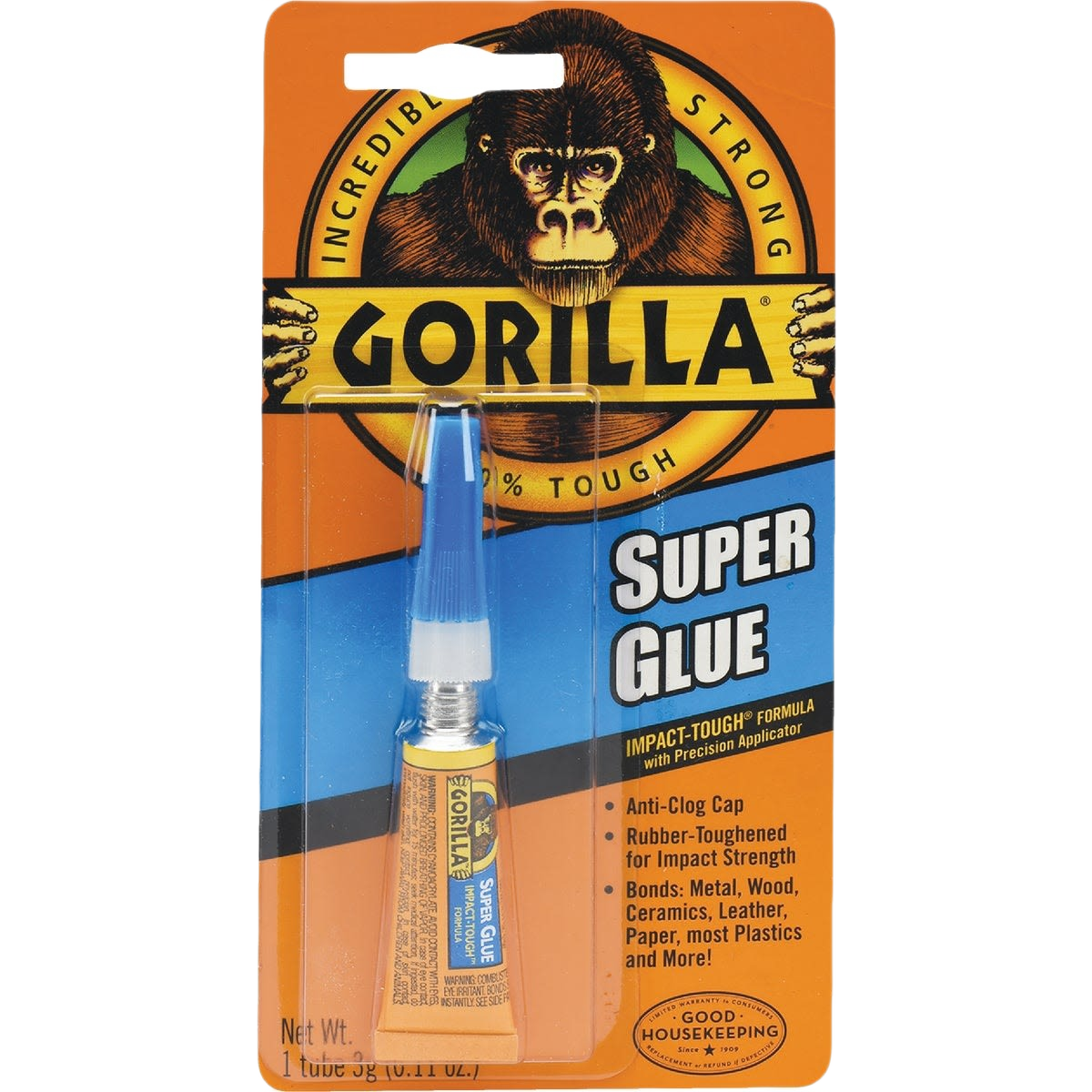 Small tube of Gorilla brand super glue with precision applicator, designed for durable home improvement and craft repairs under $25