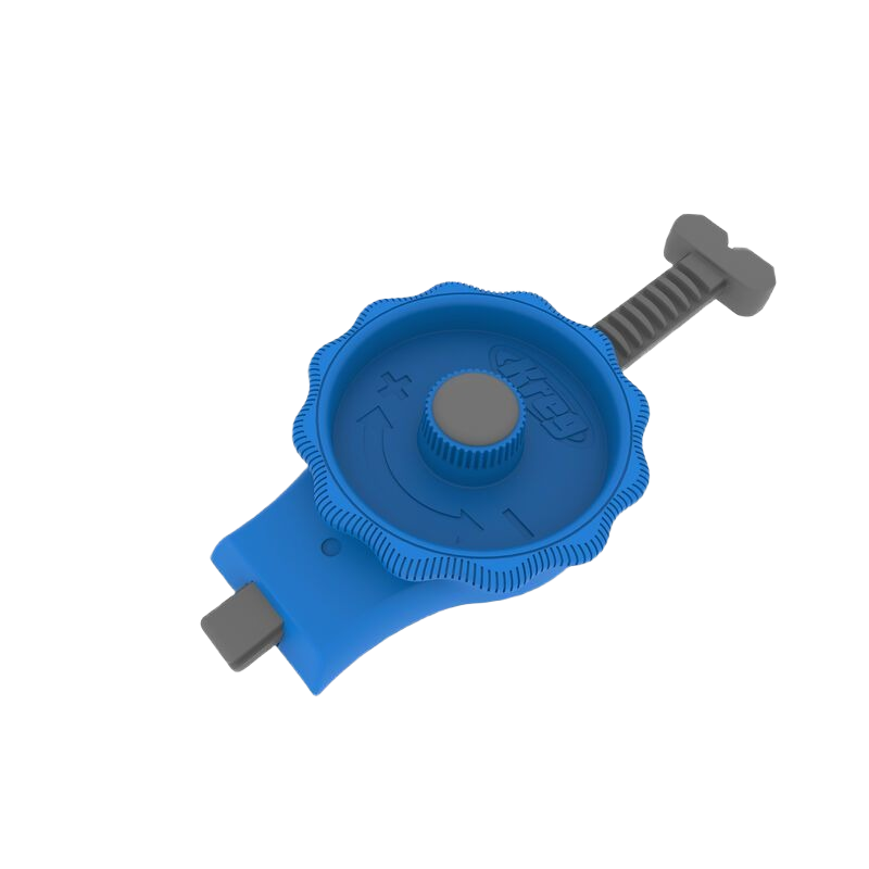Blue plastic in-line clamp with adjustable screw mechanism for secure positioning in tools and home improvement projects