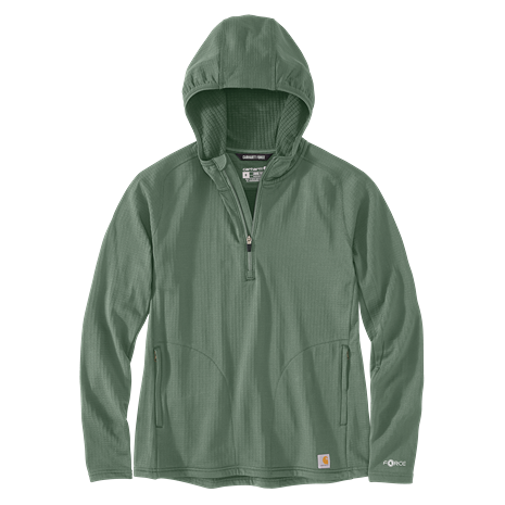 Relaxed fit frosted balsam green half-zip hooded grid fleece top for women’s clothing under $100