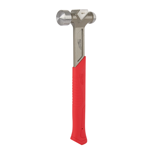 Steel ball peen hammer with smooth metal head and red grip handle for tools and home improvement tasks