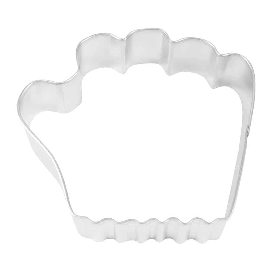Tinplated steel cookie cutter shaped like a baseball glove for kitchenware and bakeware collections under $50