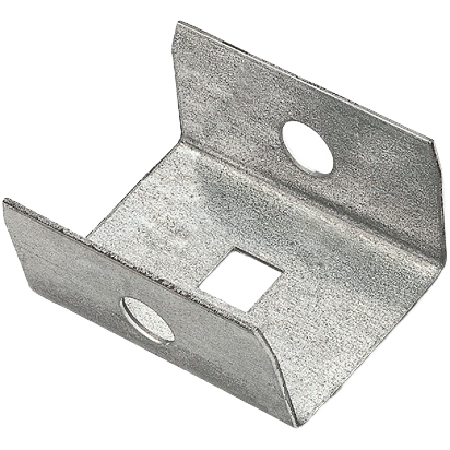 Galvanized steel rail end cap with mounting holes, designed for barn door hardware and home improvement projects