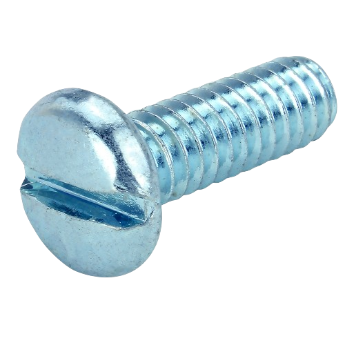 Zinc-plated screw with slotted round head designed for tools and home improvement applications