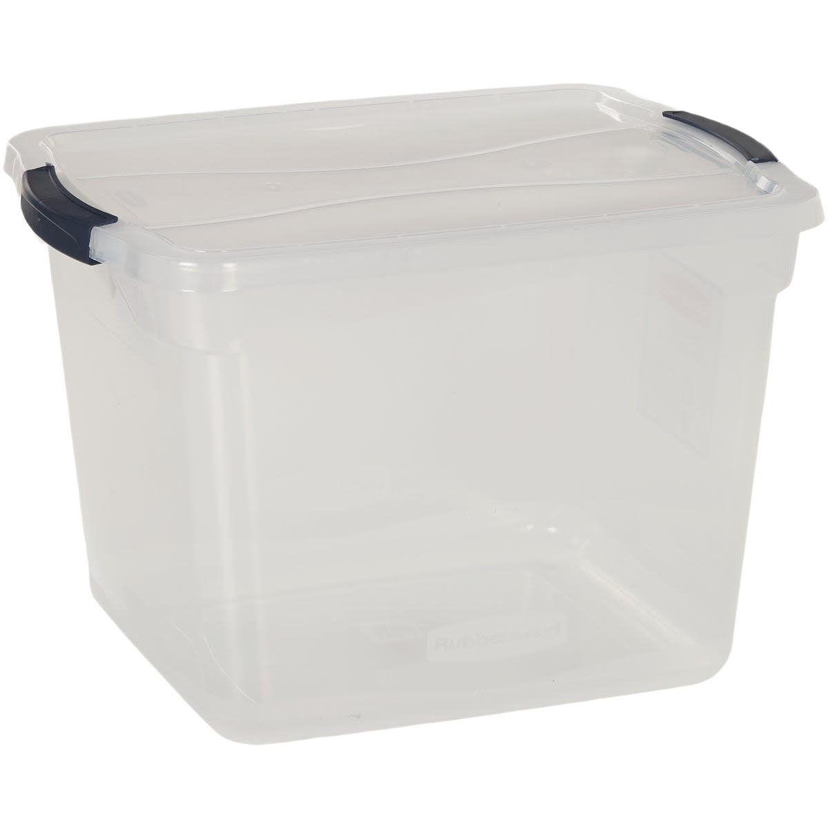 Clear 30-quart storage tote with latching lid and recessed design for stacking in Storage & Organization collection