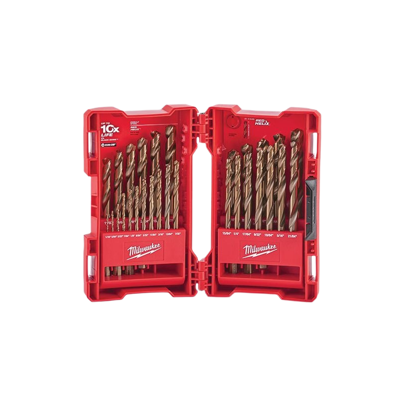 Red hard metal drill bit set with case for woodworking and power tool accessories in hand tools collection