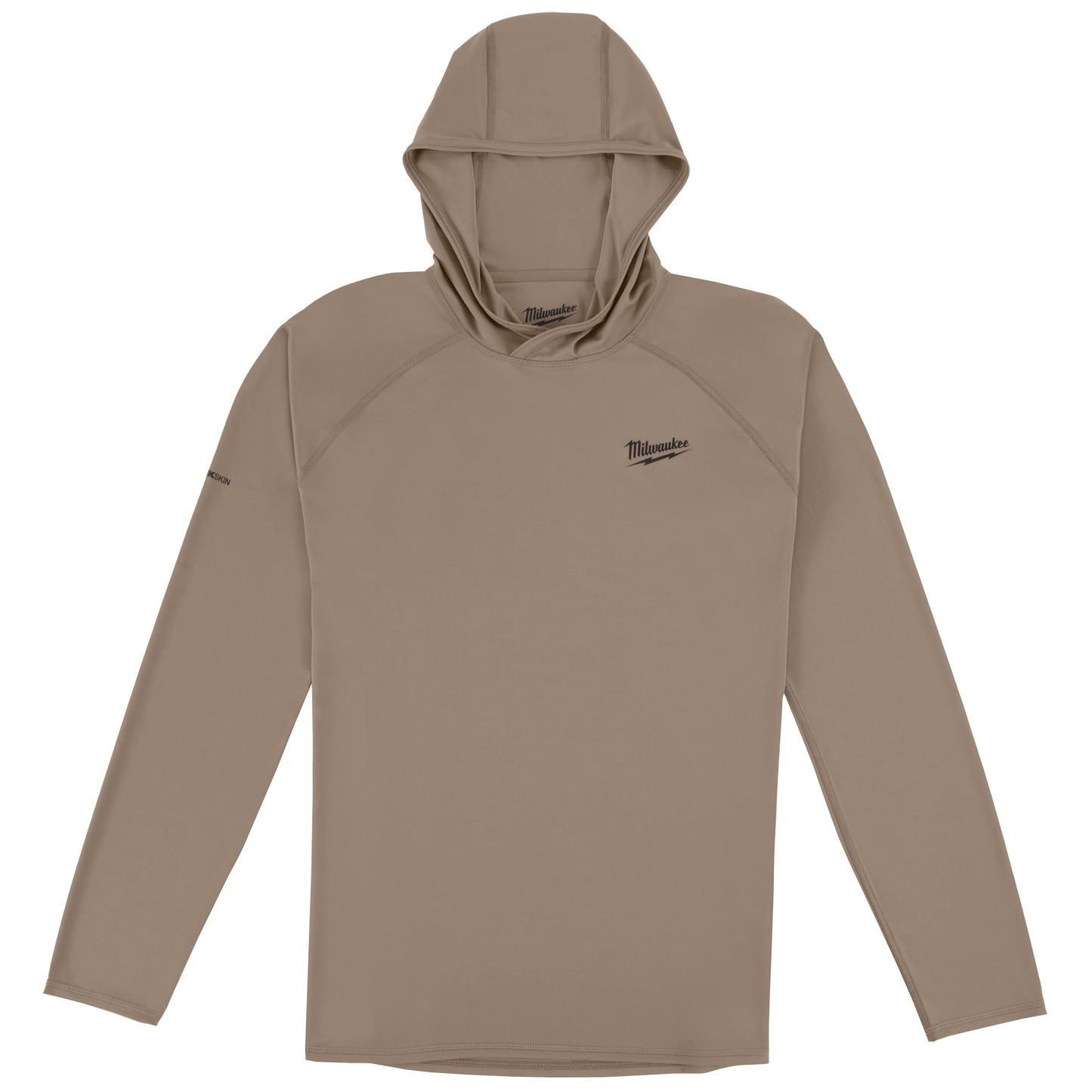 Sandstone-colored hooded sun shirt with long sleeves for protection during tools and home improvement activities