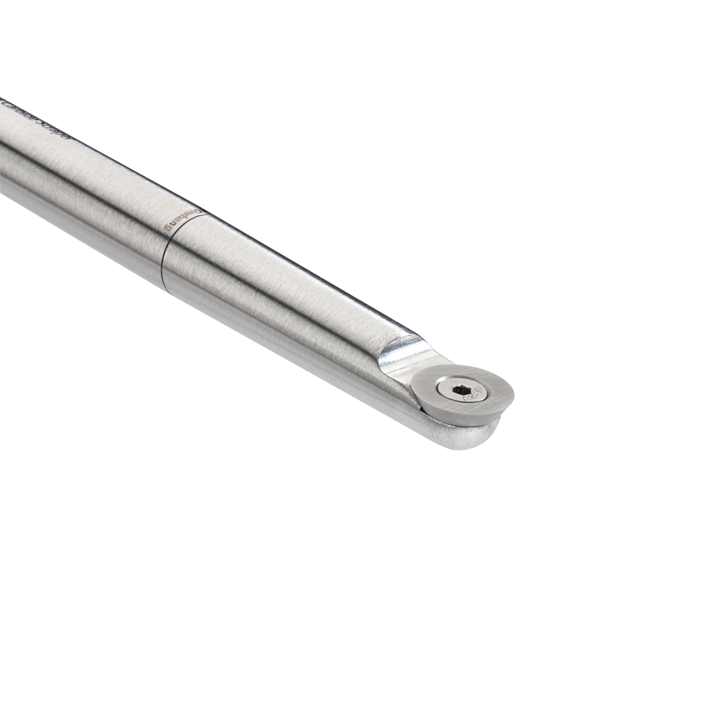 Close-up of a stainless steel carbide turning tool tip designed for woodworking and woodturning tools collections