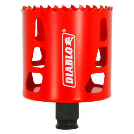 High-performance red metal hole saw with quick-attach mandrel, designed for woodworking tools and home improvement projects under $50.