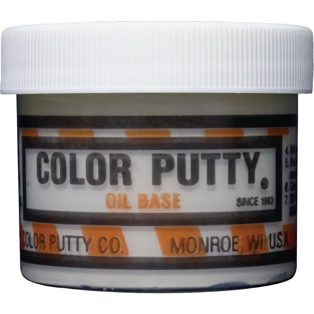 White oil-based wood filler container for sanding, finishing, and repair in home improvement supplies collection